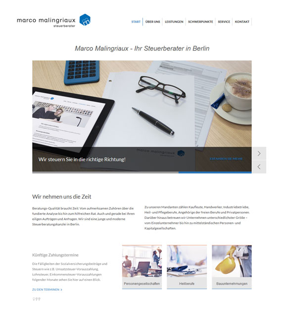 Imken Leibrock | ContentManagement | WordPress | Referenz: Marco Malingriaux Steuerberater, Bild 1